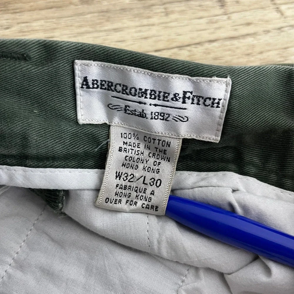 Abercrombie & Fitch Mens Vintage Double Pleated Chinos Green 32x30 Cotton Cuffed